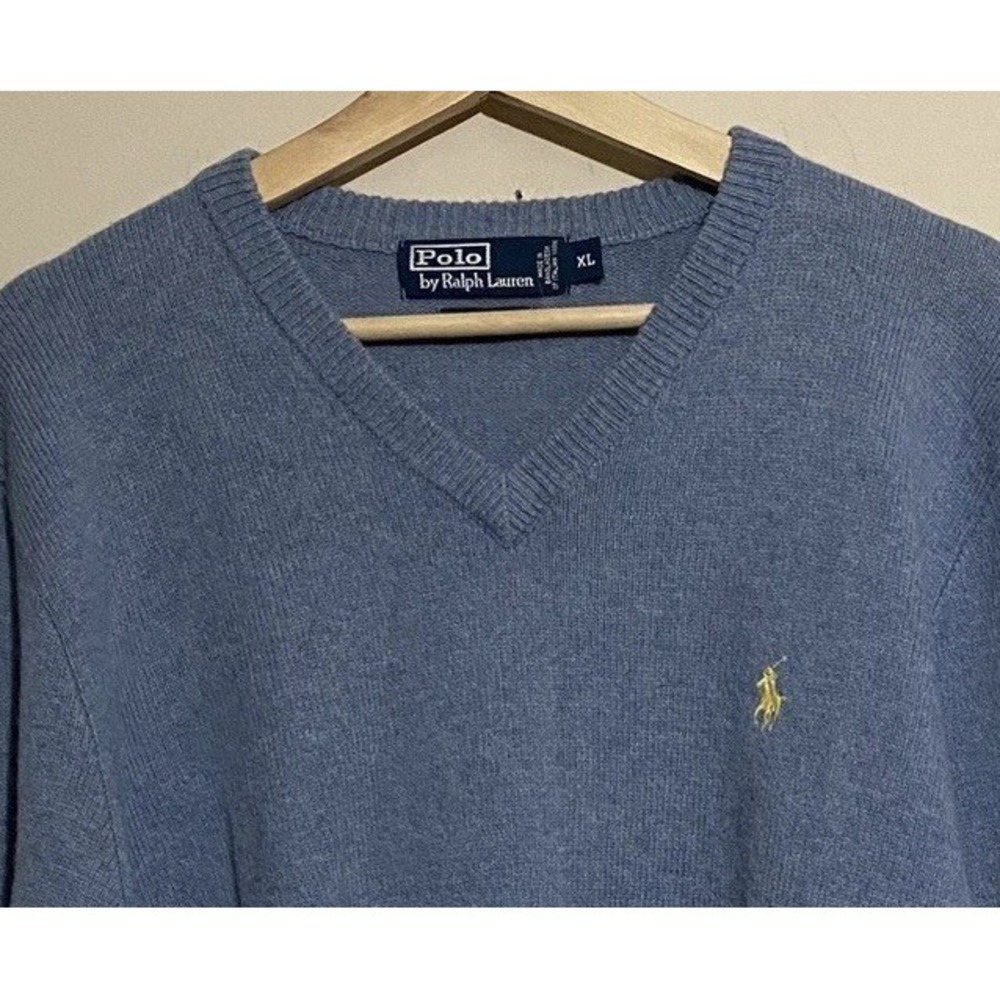VTG Polo Ralph Lauren Mens Sweater Sz XL Blue Wool Pullover  V-Neck Classiccore